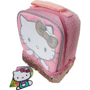 Hello Kitty Lunch Box Cooler Pink Insulated Tote Bag Sequin Design BPA Free